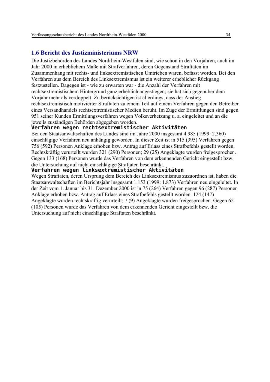 Seite 34 des Verfassungsschutzbericht 2000 Nordrhein-Westfalen