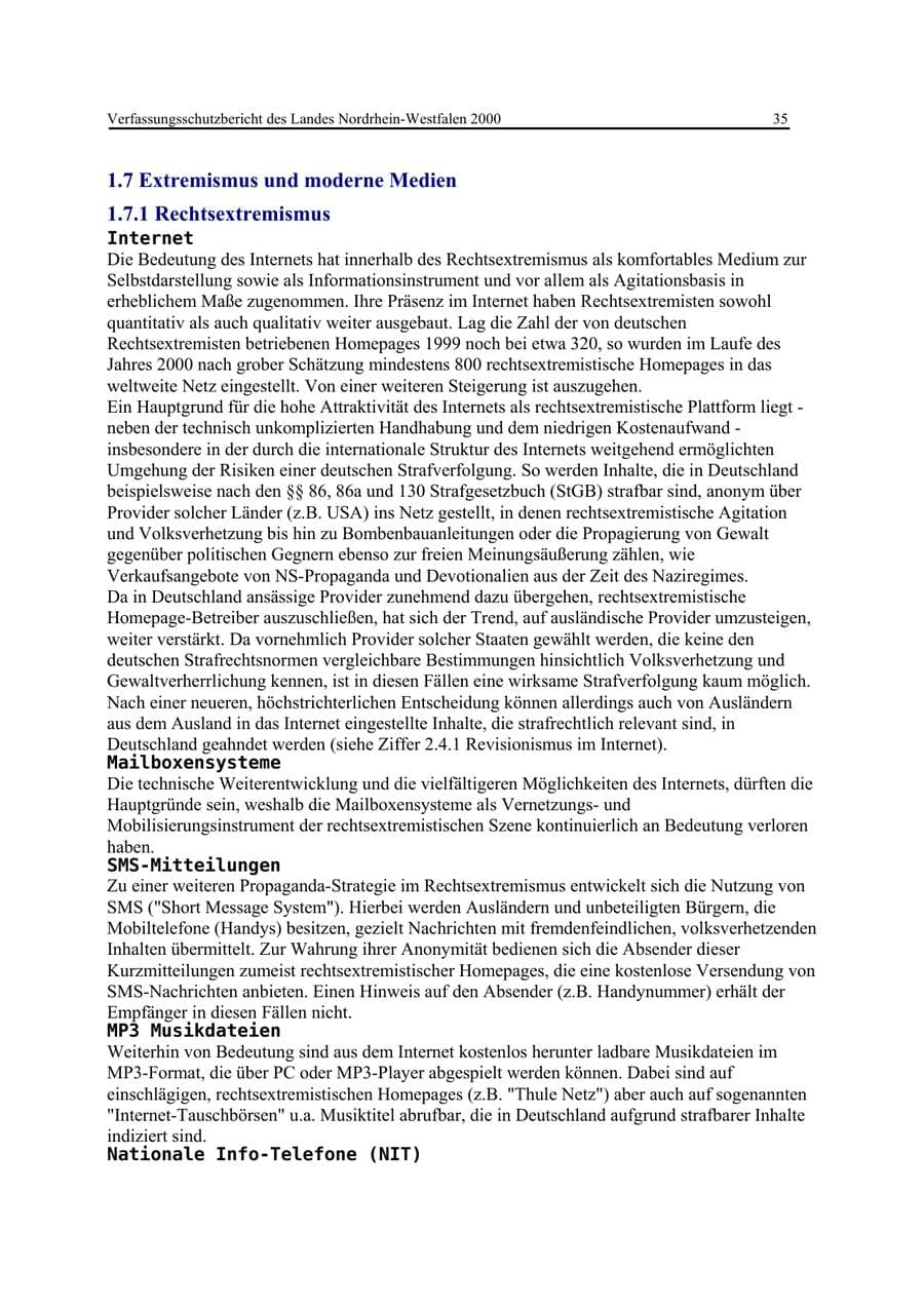Seite 35 des Verfassungsschutzbericht 2000 Nordrhein-Westfalen