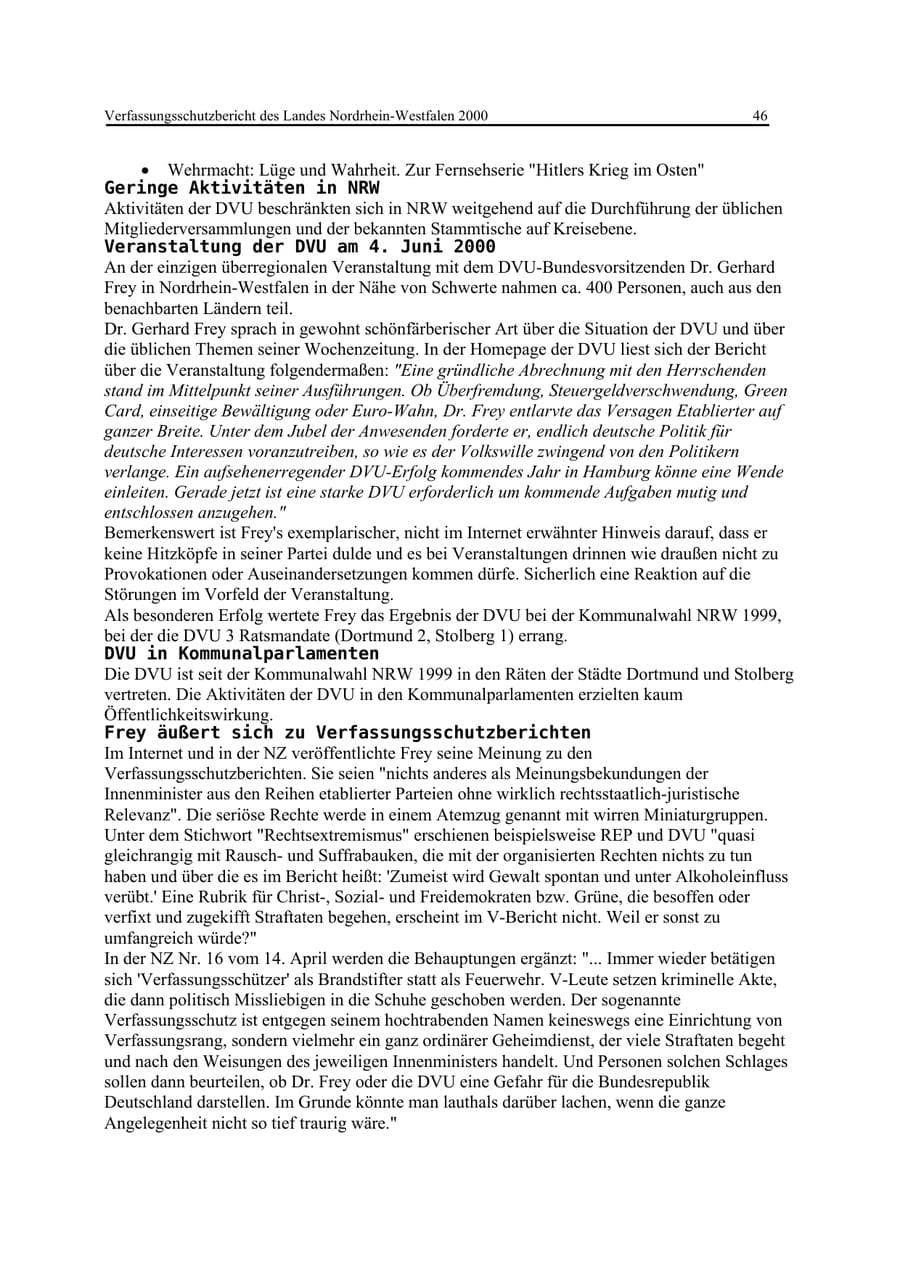 Seite 46 des Verfassungsschutzbericht 2000 Nordrhein-Westfalen