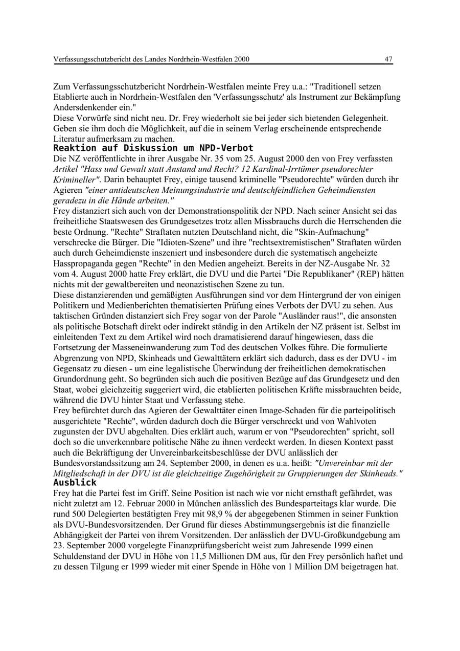 Seite 47 des Verfassungsschutzbericht 2000 Nordrhein-Westfalen