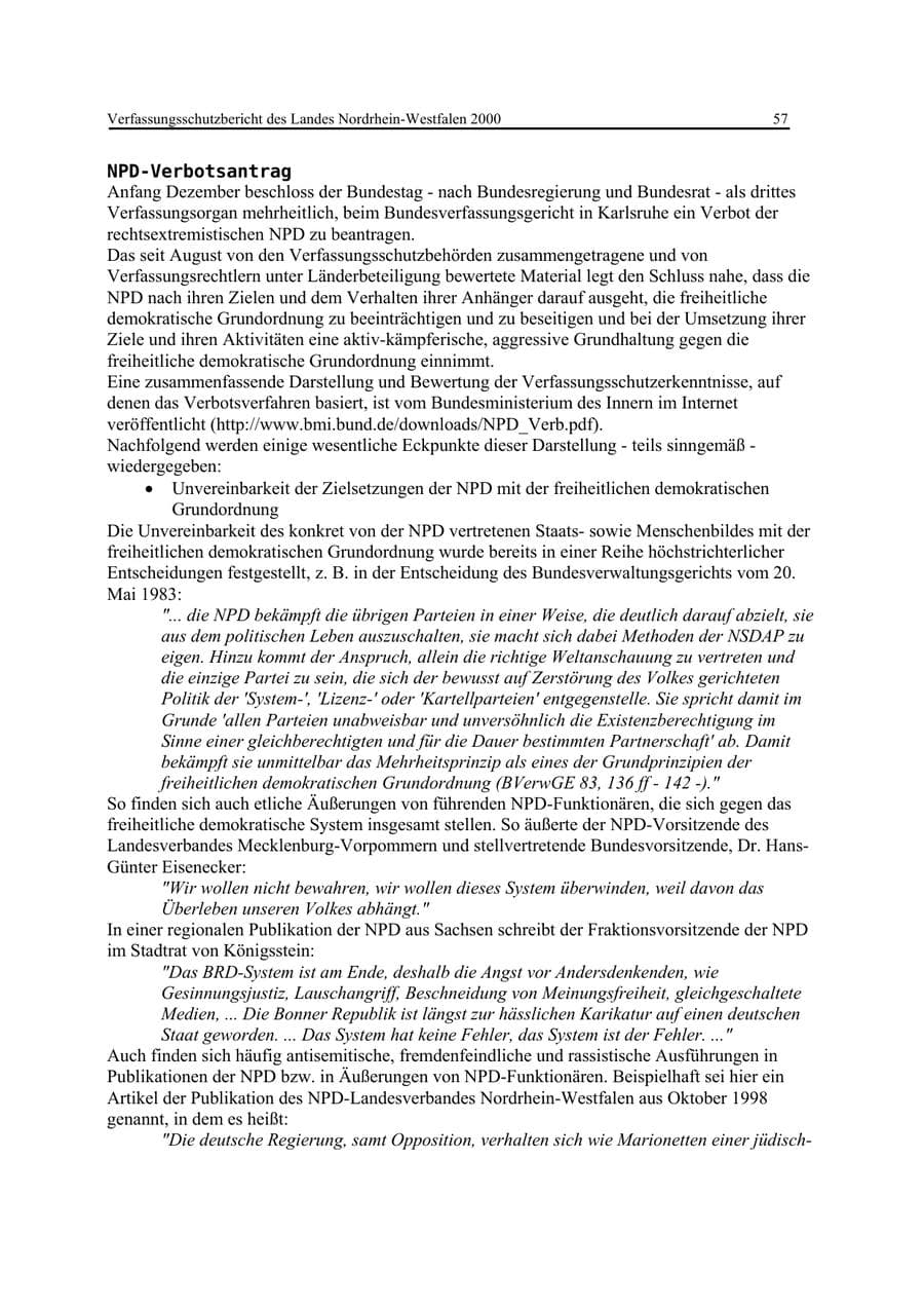Seite 57 des Verfassungsschutzbericht 2000 Nordrhein-Westfalen