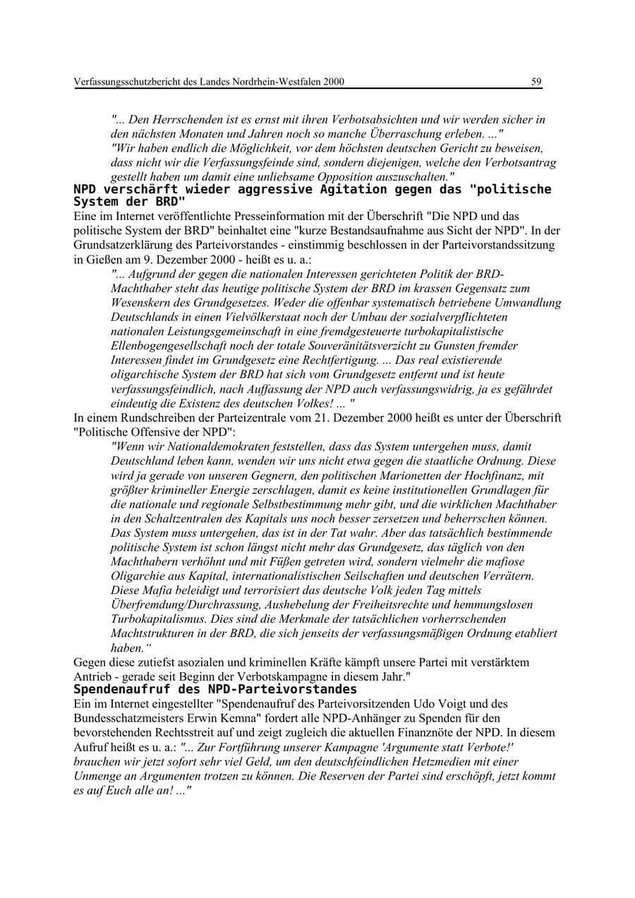 Seite 59 des Verfassungsschutzbericht 2000 Nordrhein-Westfalen