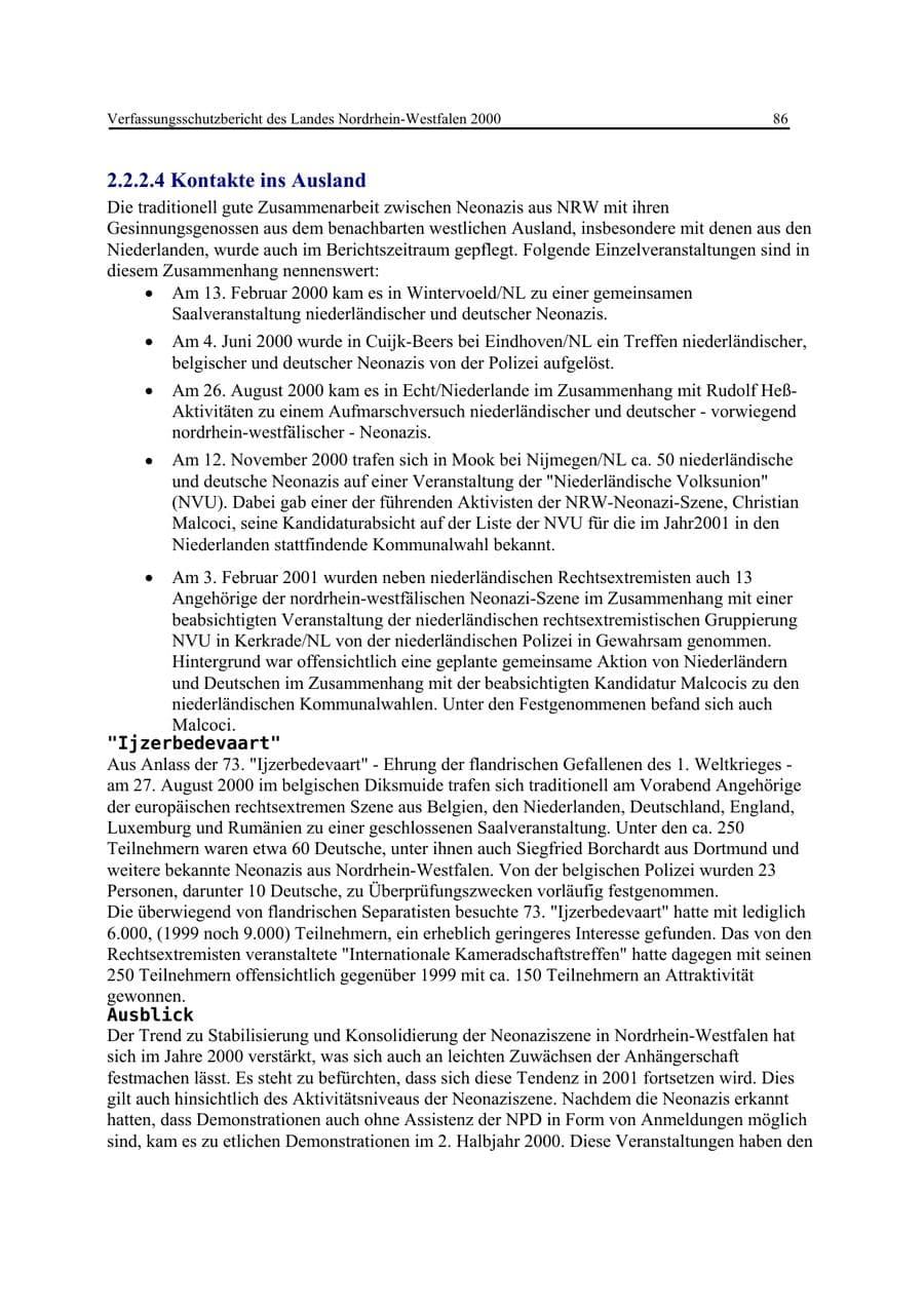 Seite 86 des Verfassungsschutzbericht 2000 Nordrhein-Westfalen