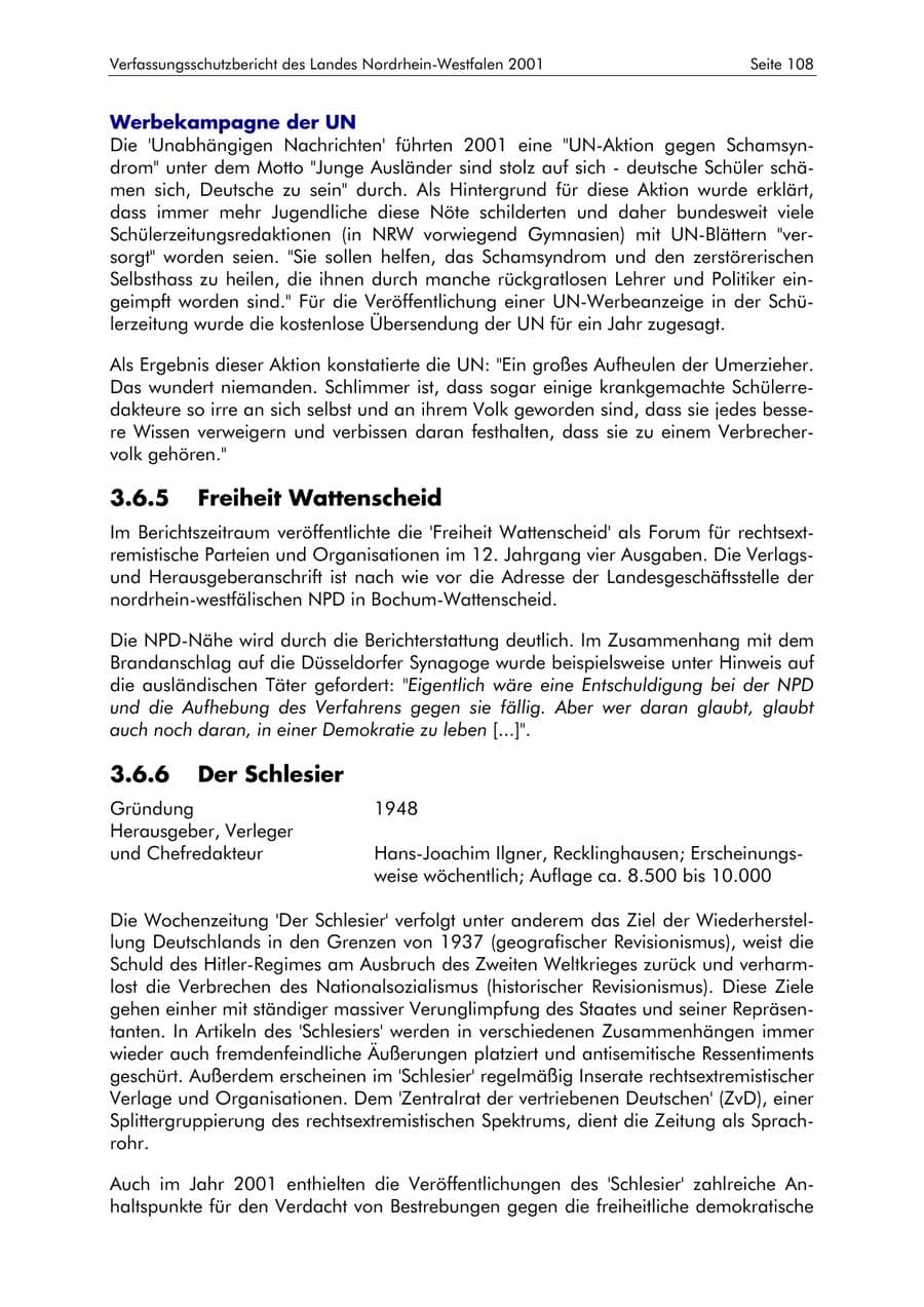 Seite 108 des Verfassungsschutzbericht 2001 Nordrhein-Westfalen