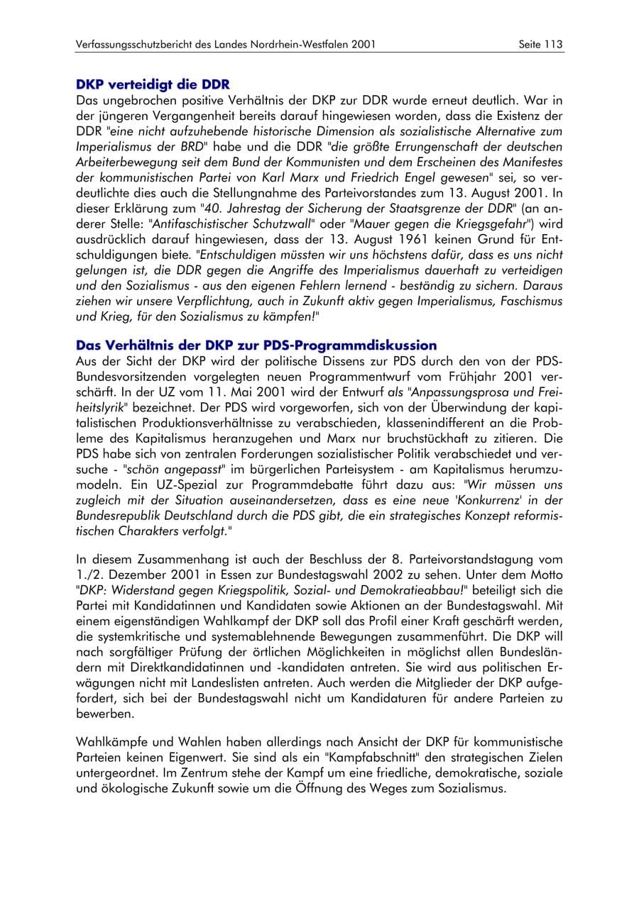 Seite 113 des Verfassungsschutzbericht 2001 Nordrhein-Westfalen