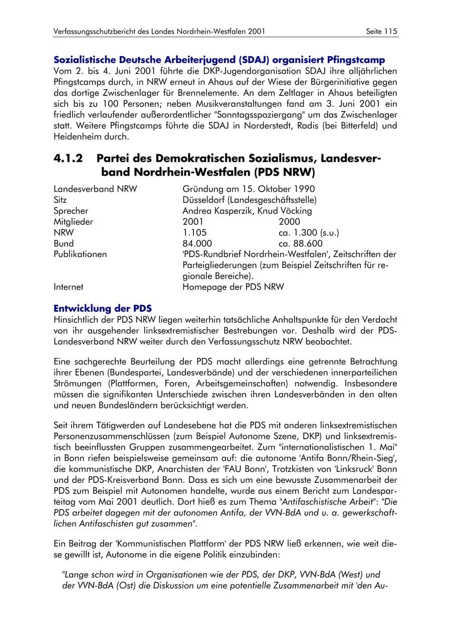 Seite 115 des Verfassungsschutzbericht 2001 Nordrhein-Westfalen
