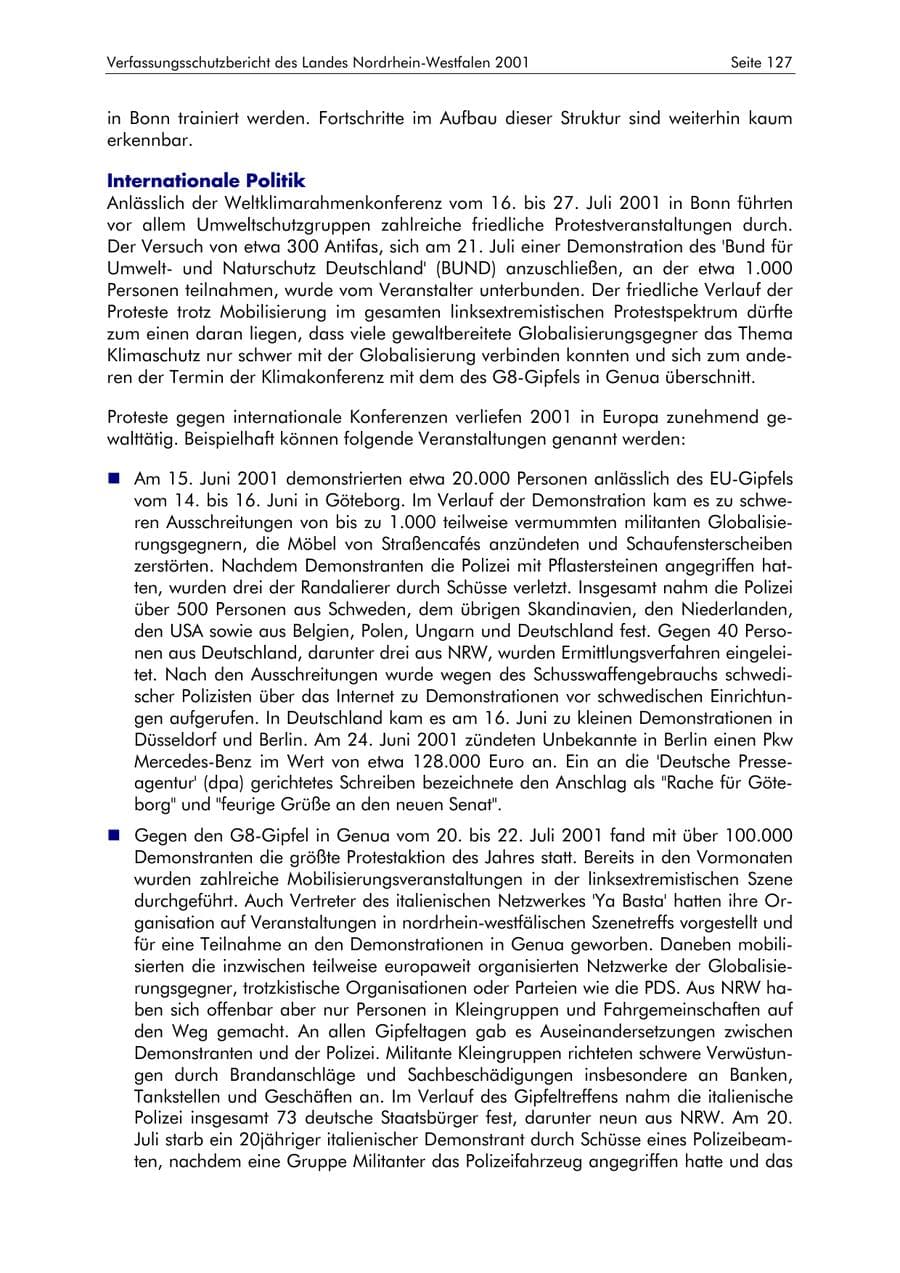 Seite 127 des Verfassungsschutzbericht 2001 Nordrhein-Westfalen