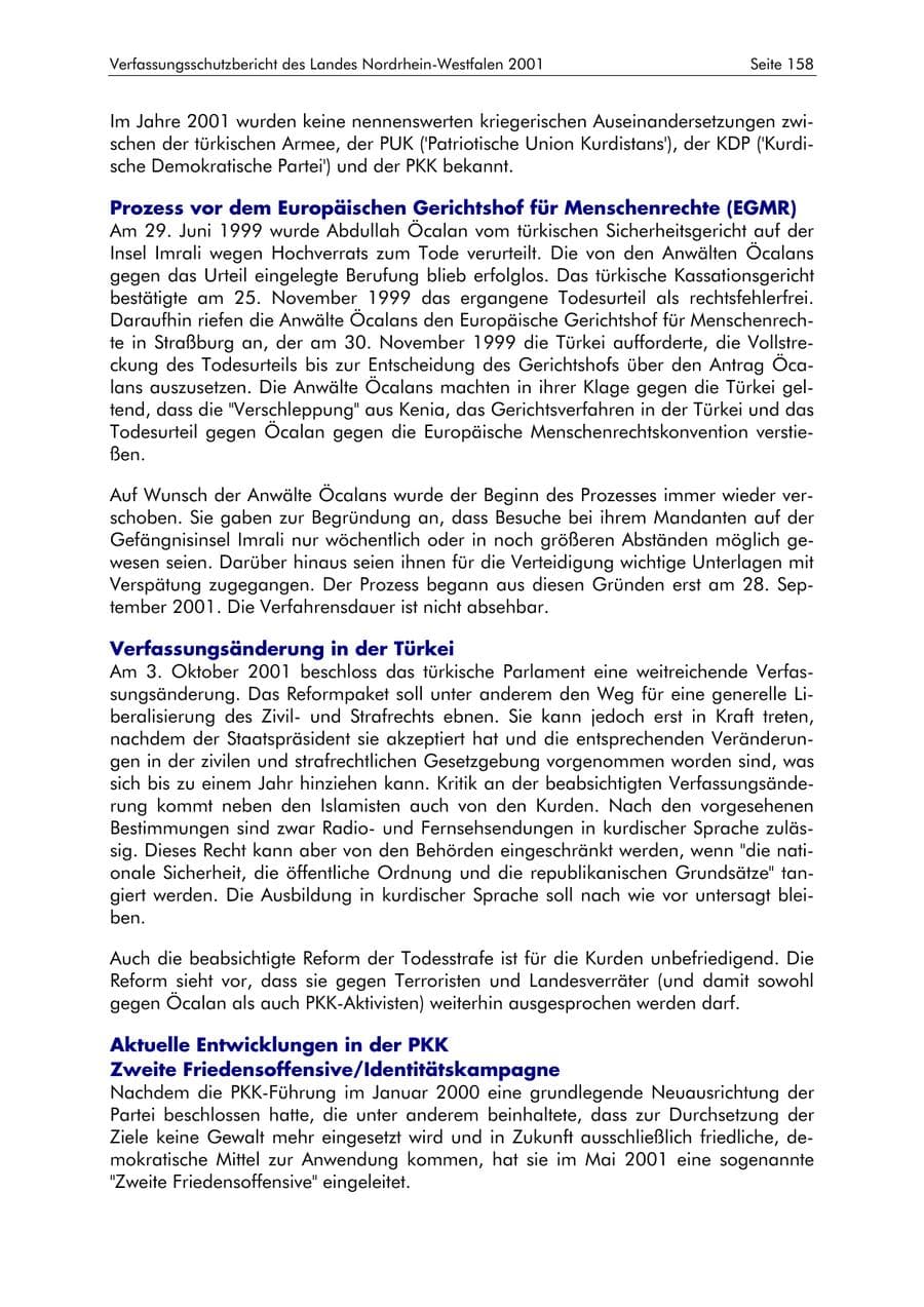 Seite 158 des Verfassungsschutzbericht 2001 Nordrhein-Westfalen