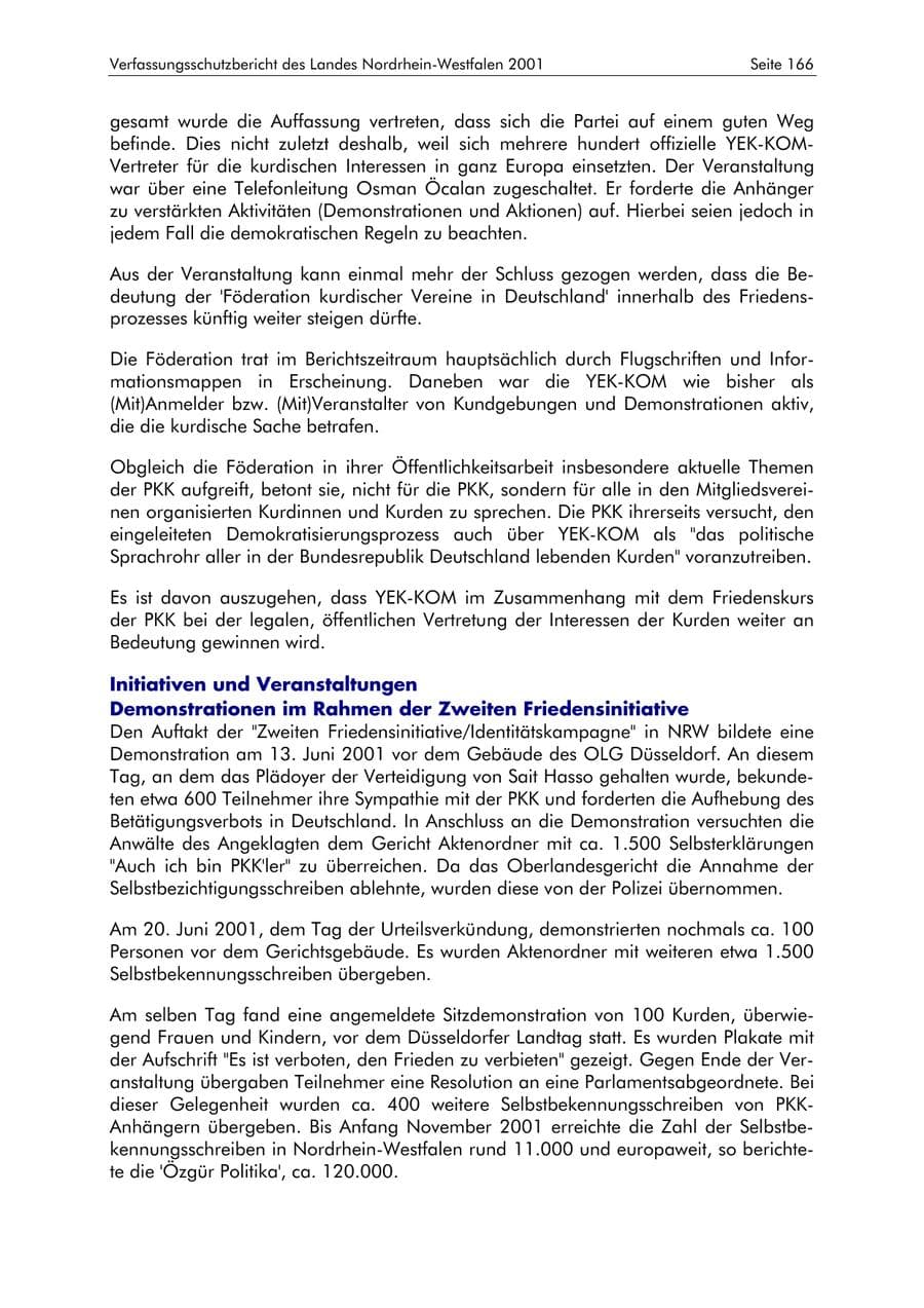 Seite 166 des Verfassungsschutzbericht 2001 Nordrhein-Westfalen
