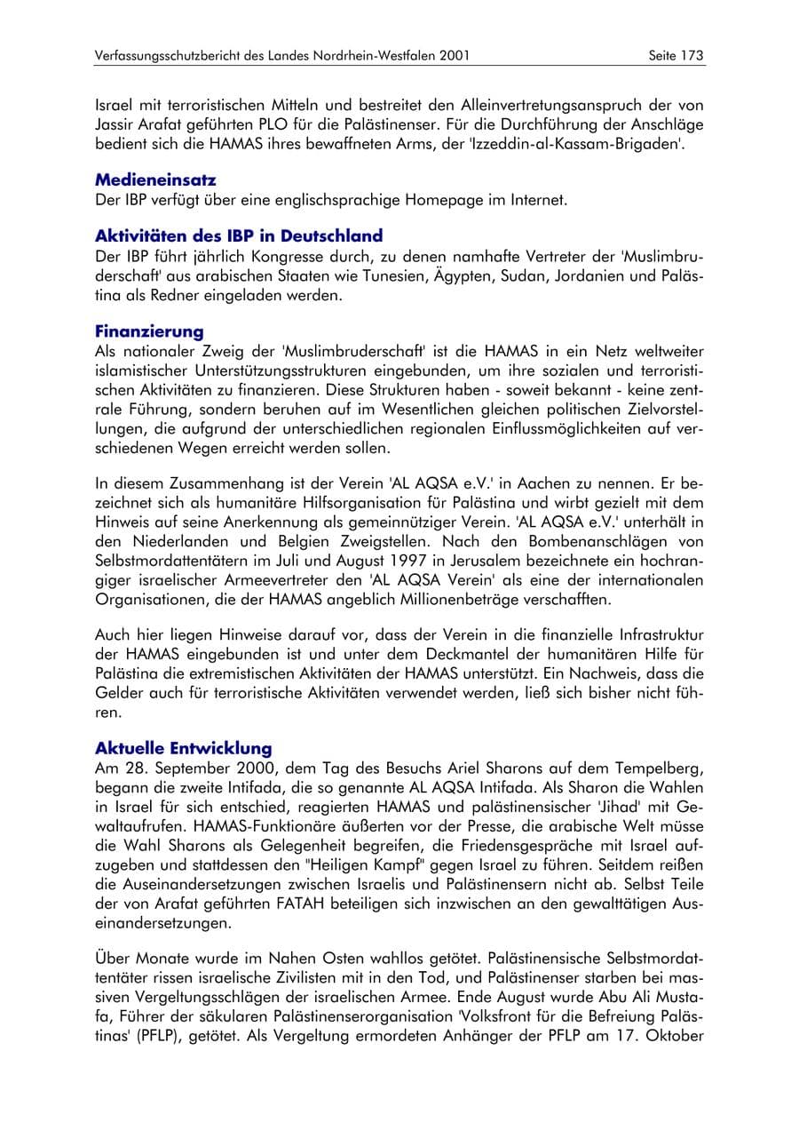 Seite 173 des Verfassungsschutzbericht 2001 Nordrhein-Westfalen