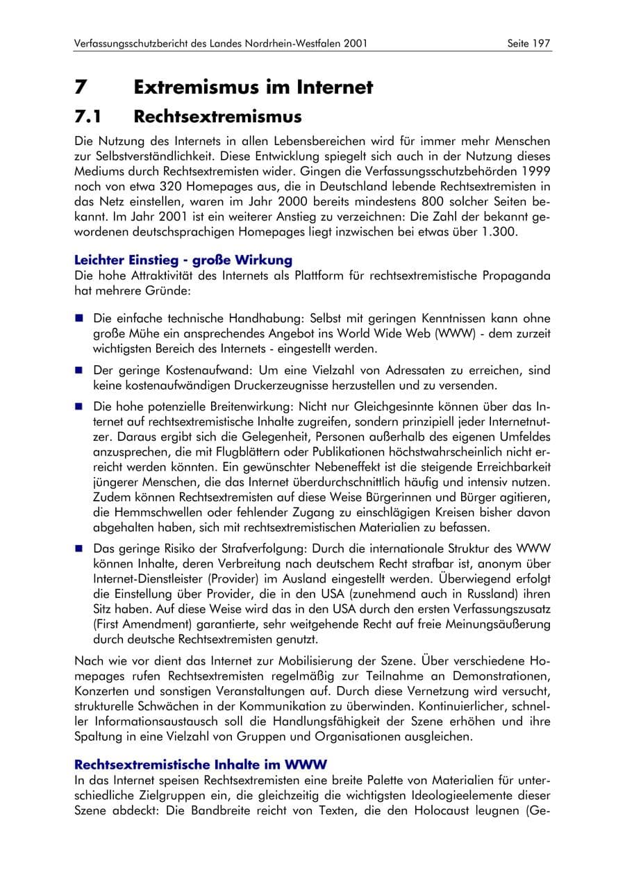Seite 197 des Verfassungsschutzbericht 2001 Nordrhein-Westfalen