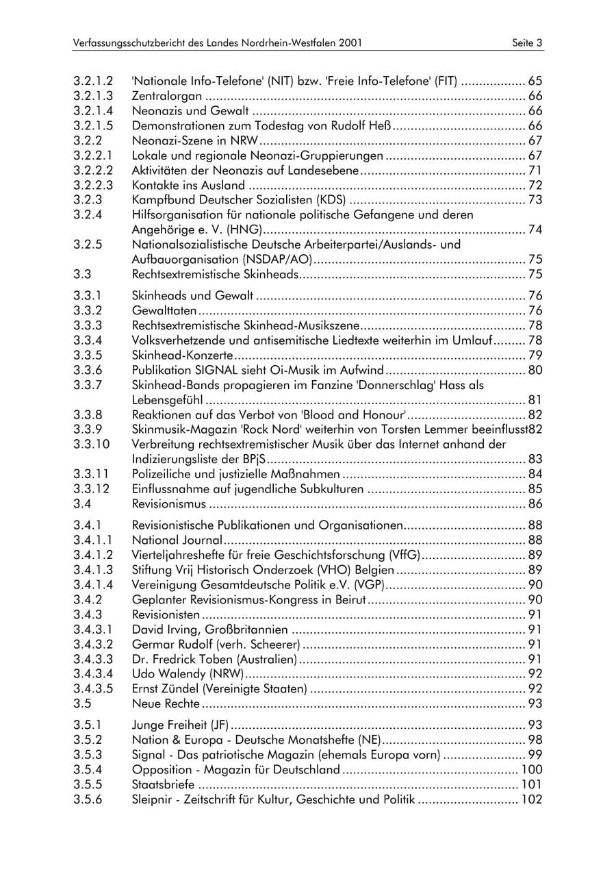 Seite 3 des Verfassungsschutzbericht 2001 Nordrhein-Westfalen