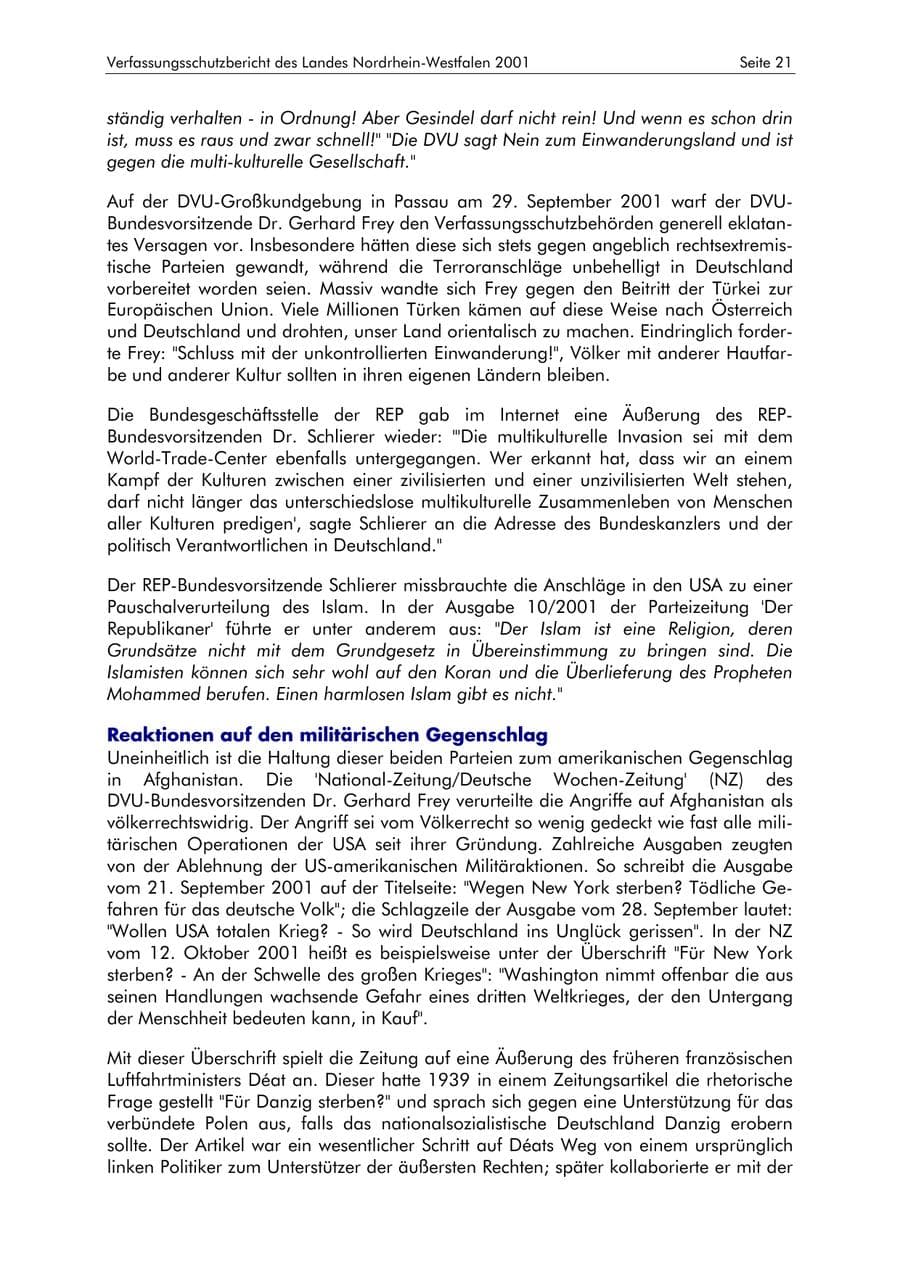 Seite 21 des Verfassungsschutzbericht 2001 Nordrhein-Westfalen