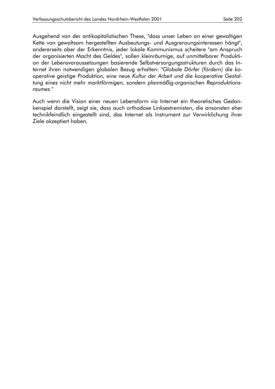 Seite 202 des Verfassungsschutzbericht 2001 Nordrhein-Westfalen