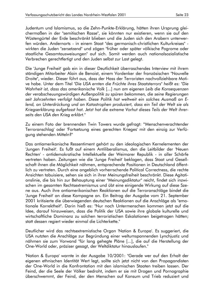 Seite 23 des Verfassungsschutzbericht 2001 Nordrhein-Westfalen