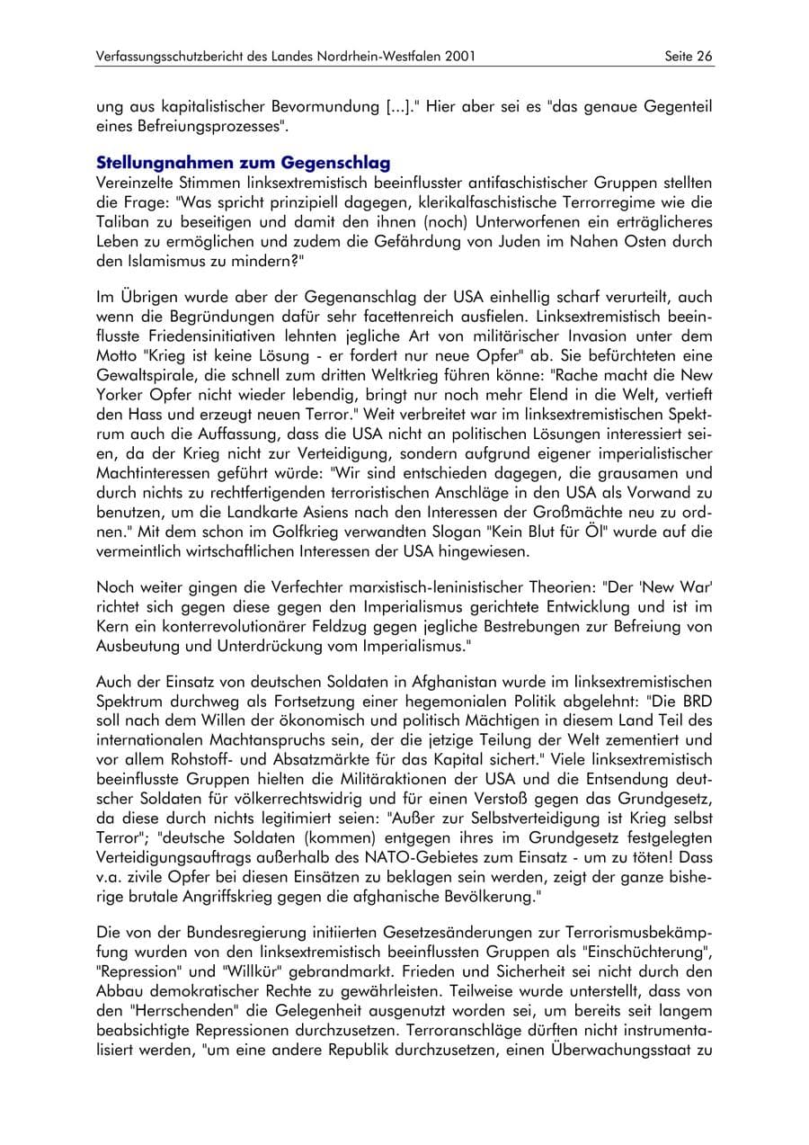 Seite 26 des Verfassungsschutzbericht 2001 Nordrhein-Westfalen