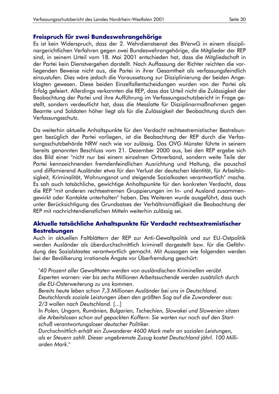 Seite 30 des Verfassungsschutzbericht 2001 Nordrhein-Westfalen