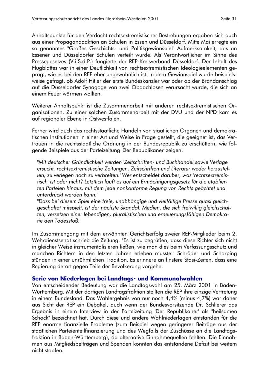 Seite 31 des Verfassungsschutzbericht 2001 Nordrhein-Westfalen