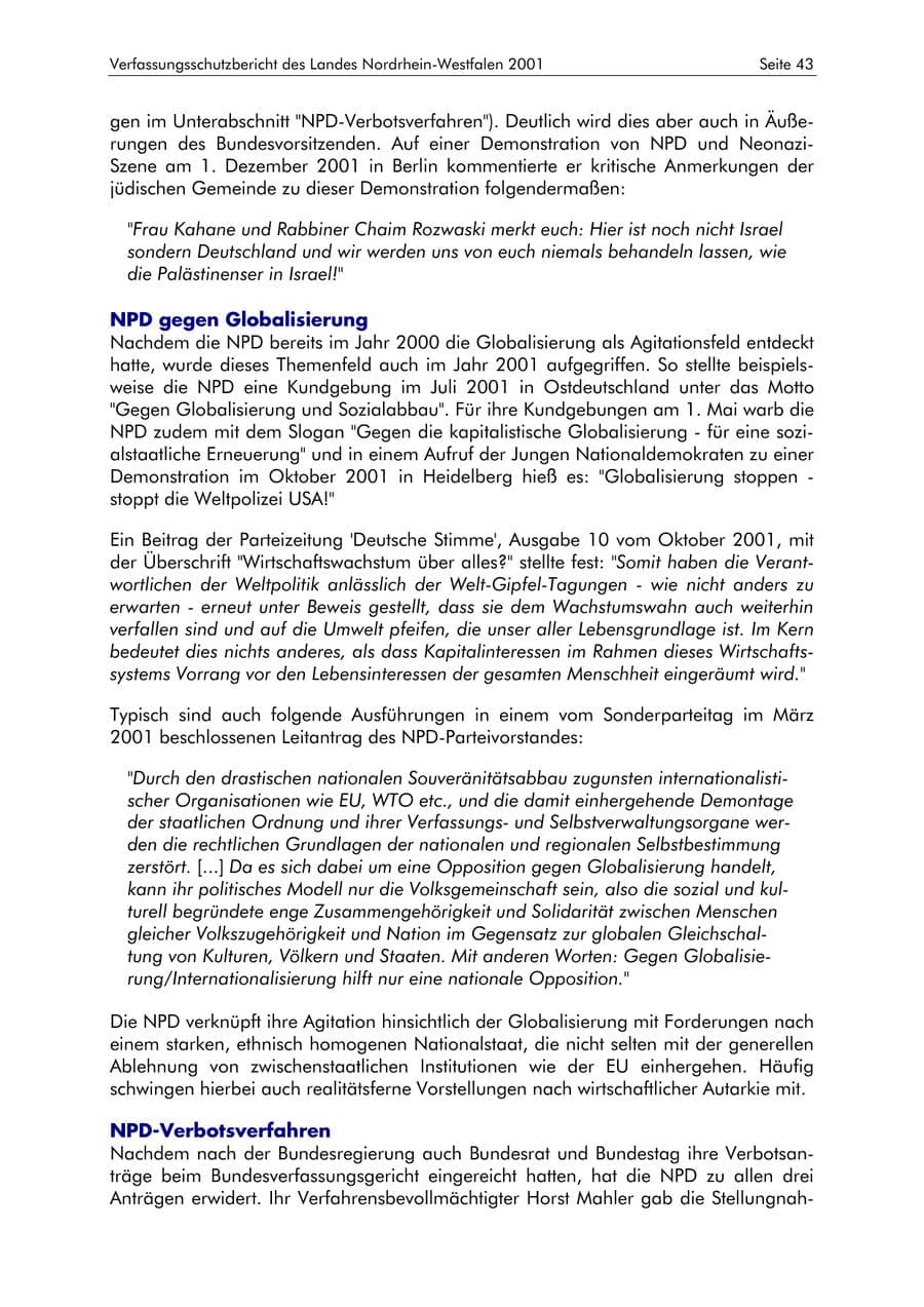 Seite 43 des Verfassungsschutzbericht 2001 Nordrhein-Westfalen