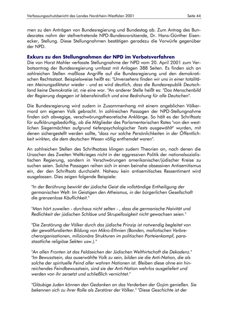 Seite 44 des Verfassungsschutzbericht 2001 Nordrhein-Westfalen