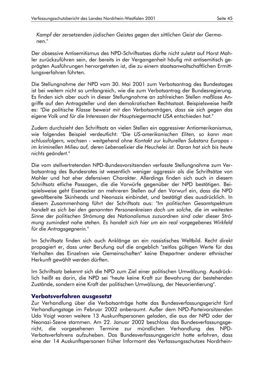 Seite 45 des Verfassungsschutzbericht 2001 Nordrhein-Westfalen