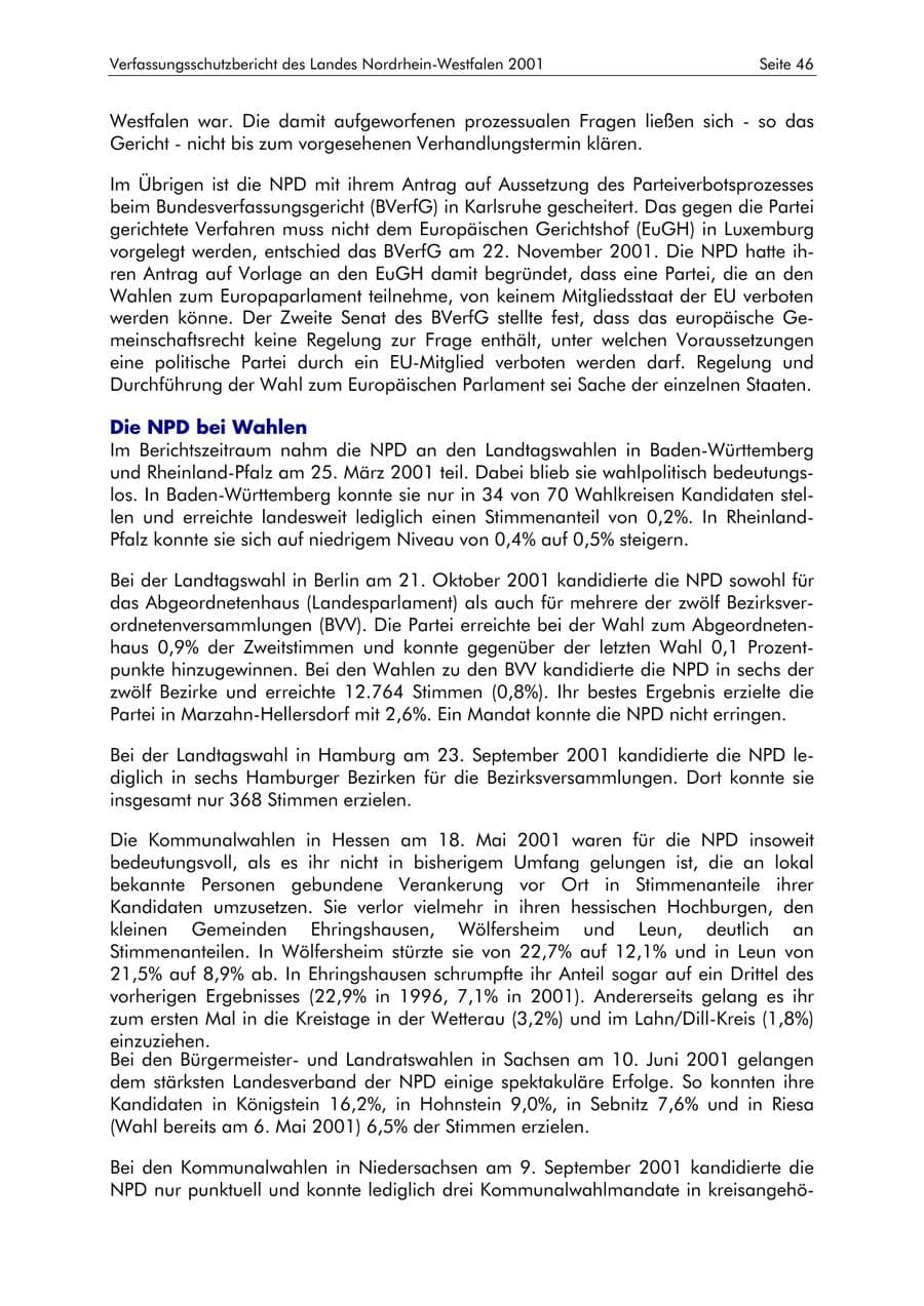 Seite 46 des Verfassungsschutzbericht 2001 Nordrhein-Westfalen