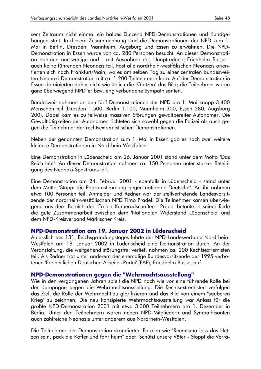 Seite 48 des Verfassungsschutzbericht 2001 Nordrhein-Westfalen
