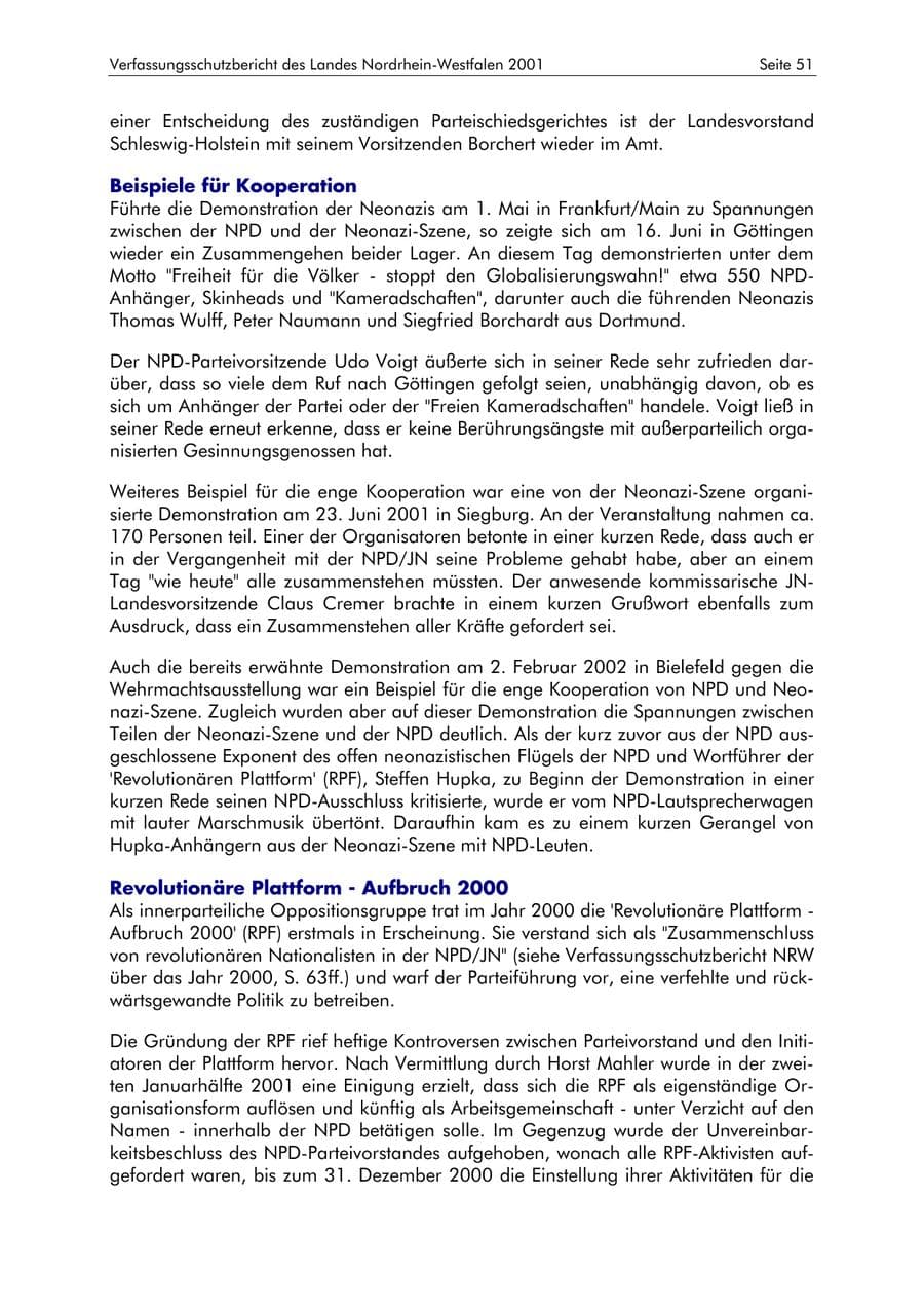 Seite 51 des Verfassungsschutzbericht 2001 Nordrhein-Westfalen