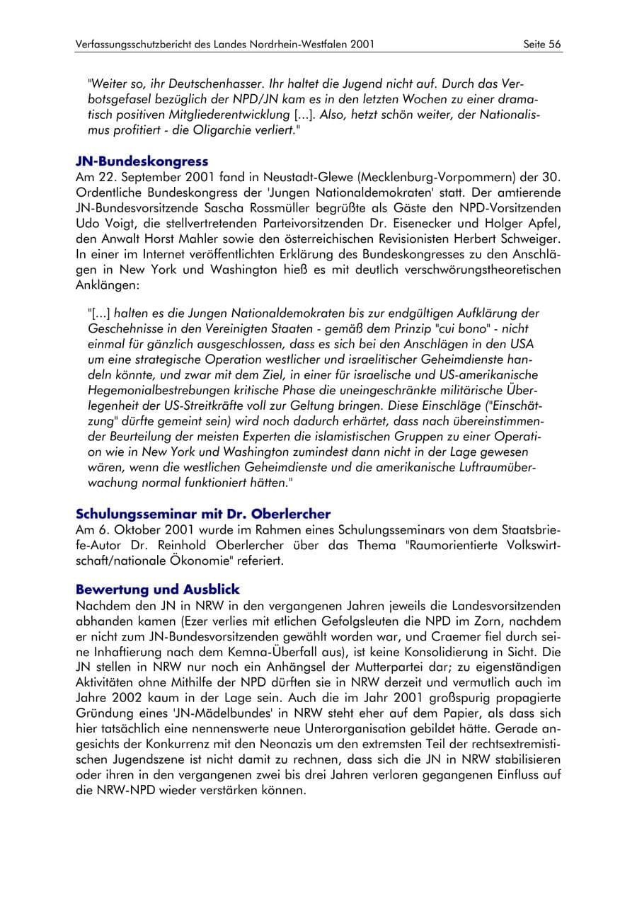 Seite 56 des Verfassungsschutzbericht 2001 Nordrhein-Westfalen