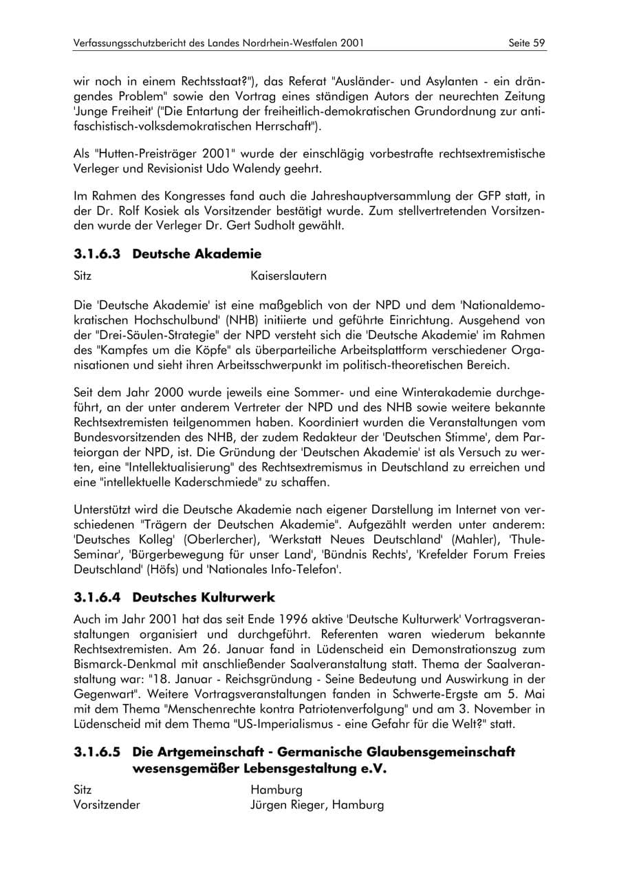 Seite 59 des Verfassungsschutzbericht 2001 Nordrhein-Westfalen