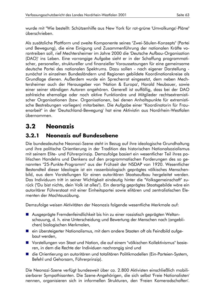 Seite 63 des Verfassungsschutzbericht 2001 Nordrhein-Westfalen