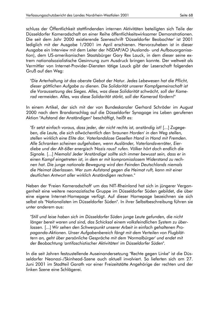 Seite 68 des Verfassungsschutzbericht 2001 Nordrhein-Westfalen