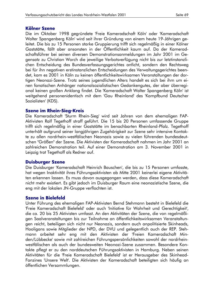 Seite 69 des Verfassungsschutzbericht 2001 Nordrhein-Westfalen