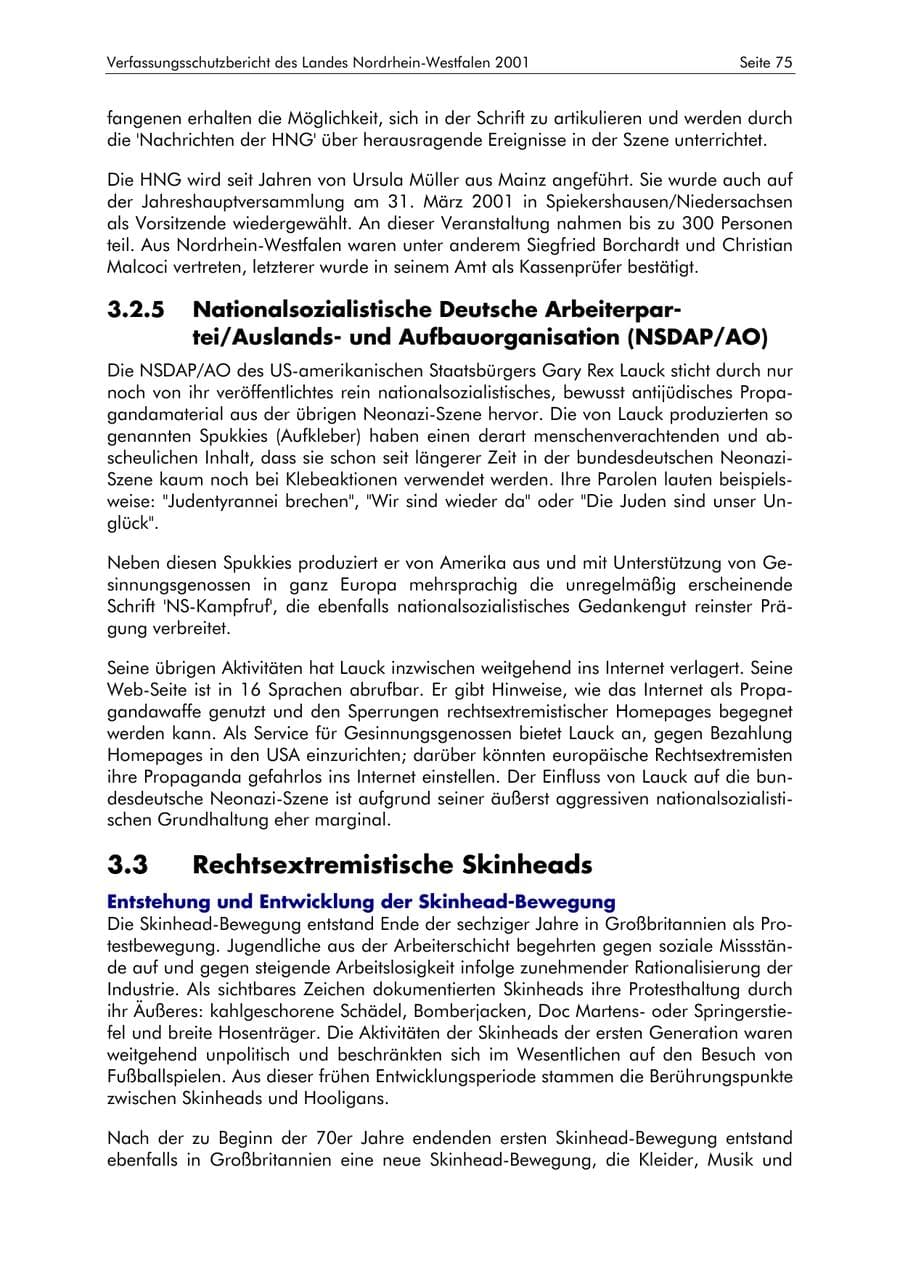 Seite 75 des Verfassungsschutzbericht 2001 Nordrhein-Westfalen
