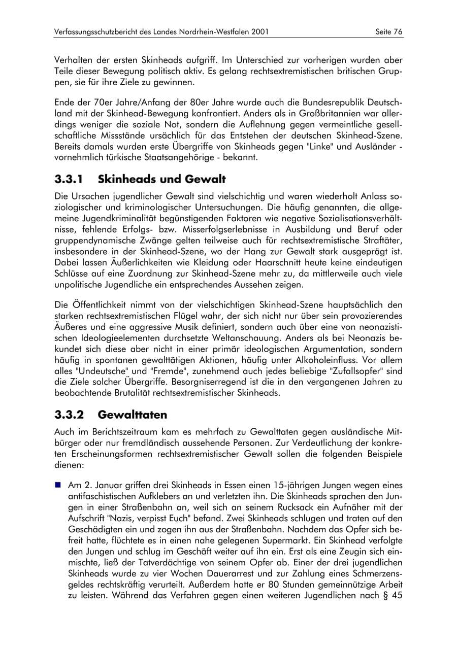 Seite 76 des Verfassungsschutzbericht 2001 Nordrhein-Westfalen