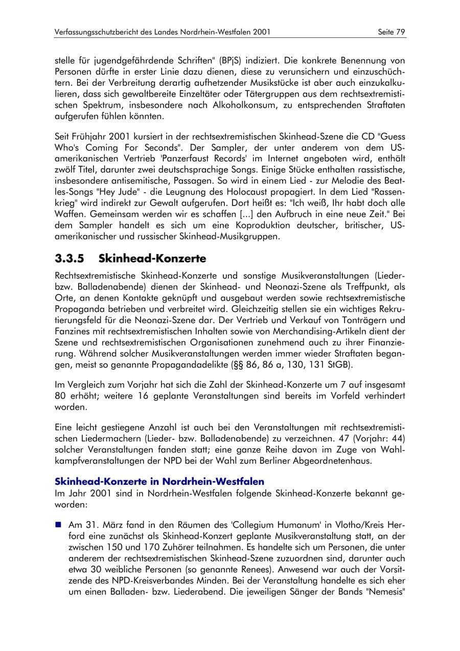 Seite 79 des Verfassungsschutzbericht 2001 Nordrhein-Westfalen