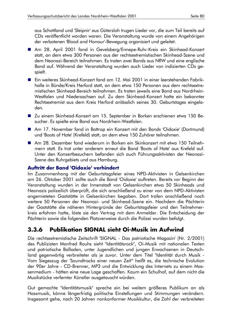 Seite 80 des Verfassungsschutzbericht 2001 Nordrhein-Westfalen