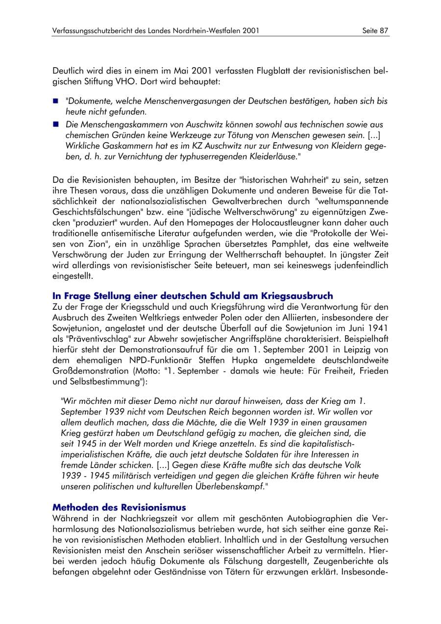 Seite 87 des Verfassungsschutzbericht 2001 Nordrhein-Westfalen