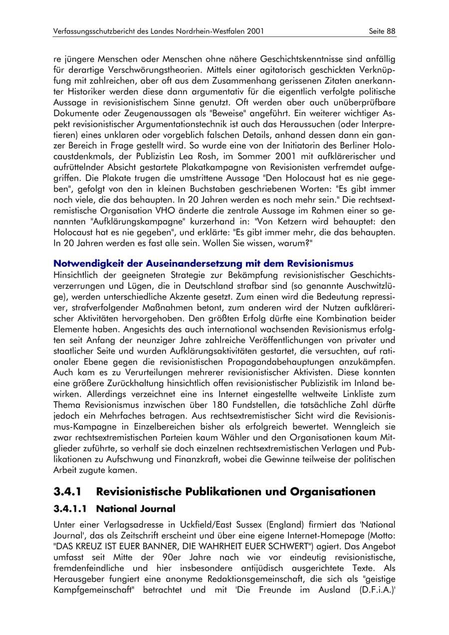 Seite 88 des Verfassungsschutzbericht 2001 Nordrhein-Westfalen