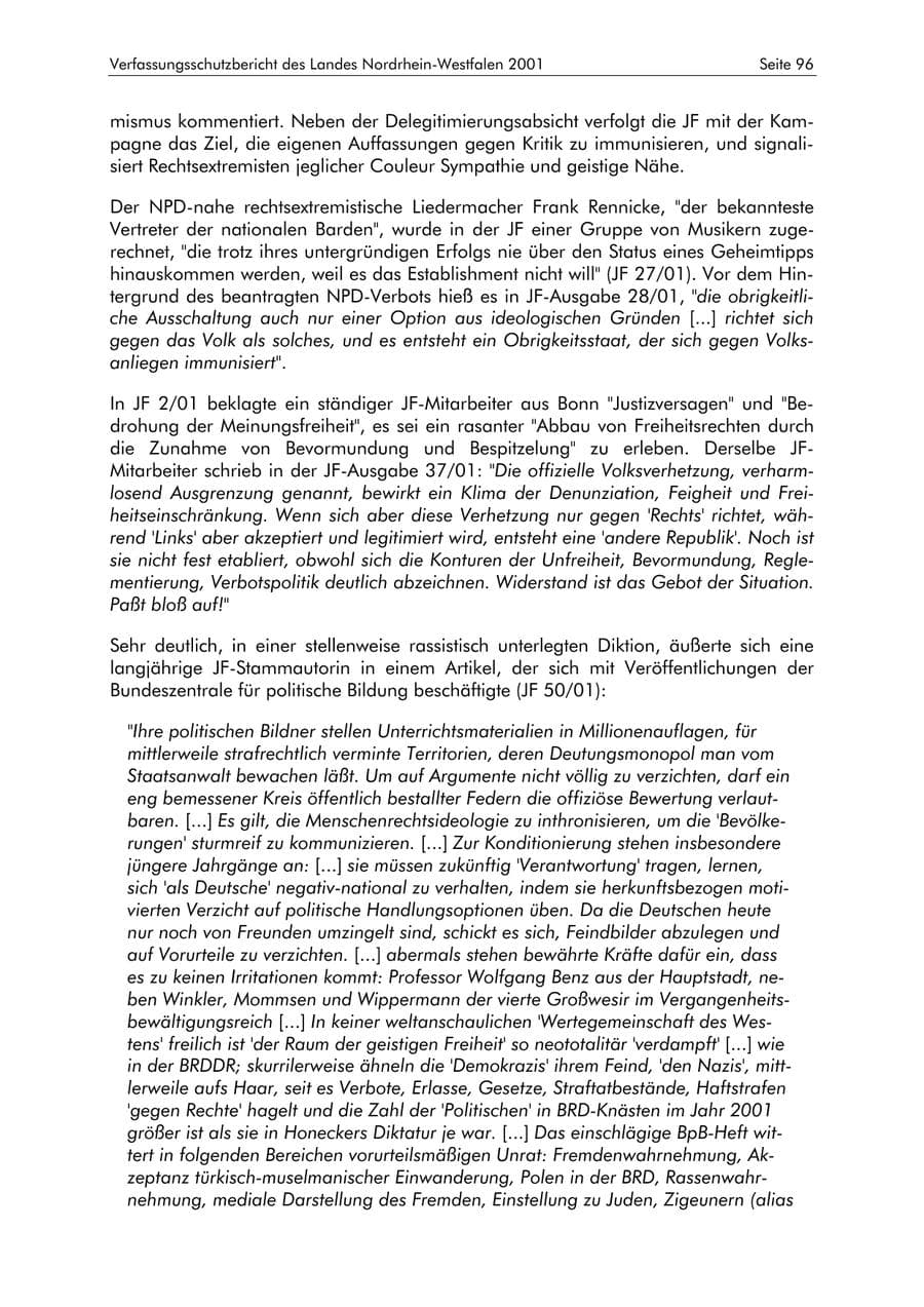 Seite 96 des Verfassungsschutzbericht 2001 Nordrhein-Westfalen