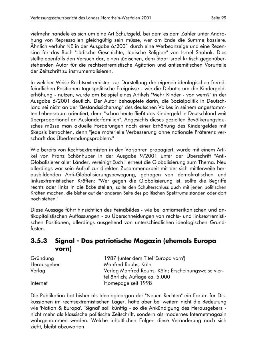 Seite 99 des Verfassungsschutzbericht 2001 Nordrhein-Westfalen