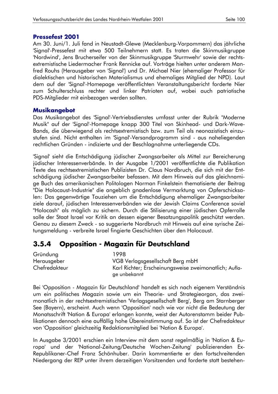 Seite 100 des Verfassungsschutzbericht 2001 Nordrhein-Westfalen
