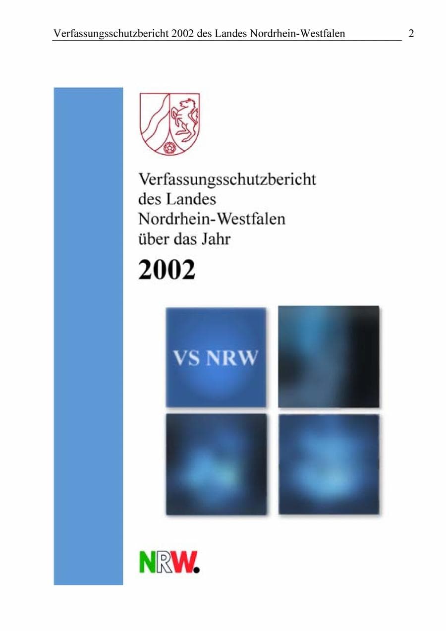 Seite 1 des Verfassungsschutzbericht 2002 Nordrhein-Westfalen