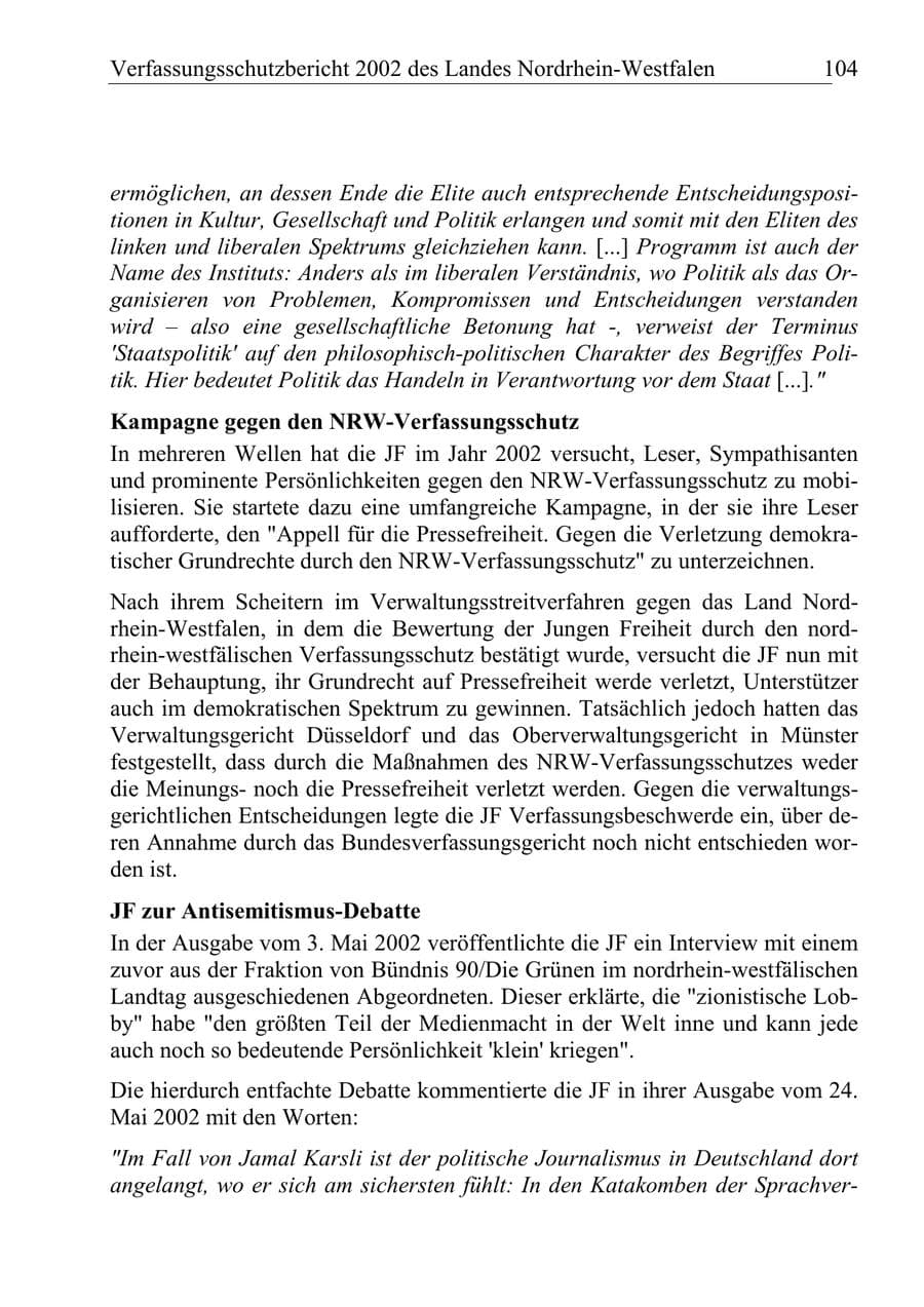 Seite 103 des Verfassungsschutzbericht 2002 Nordrhein-Westfalen