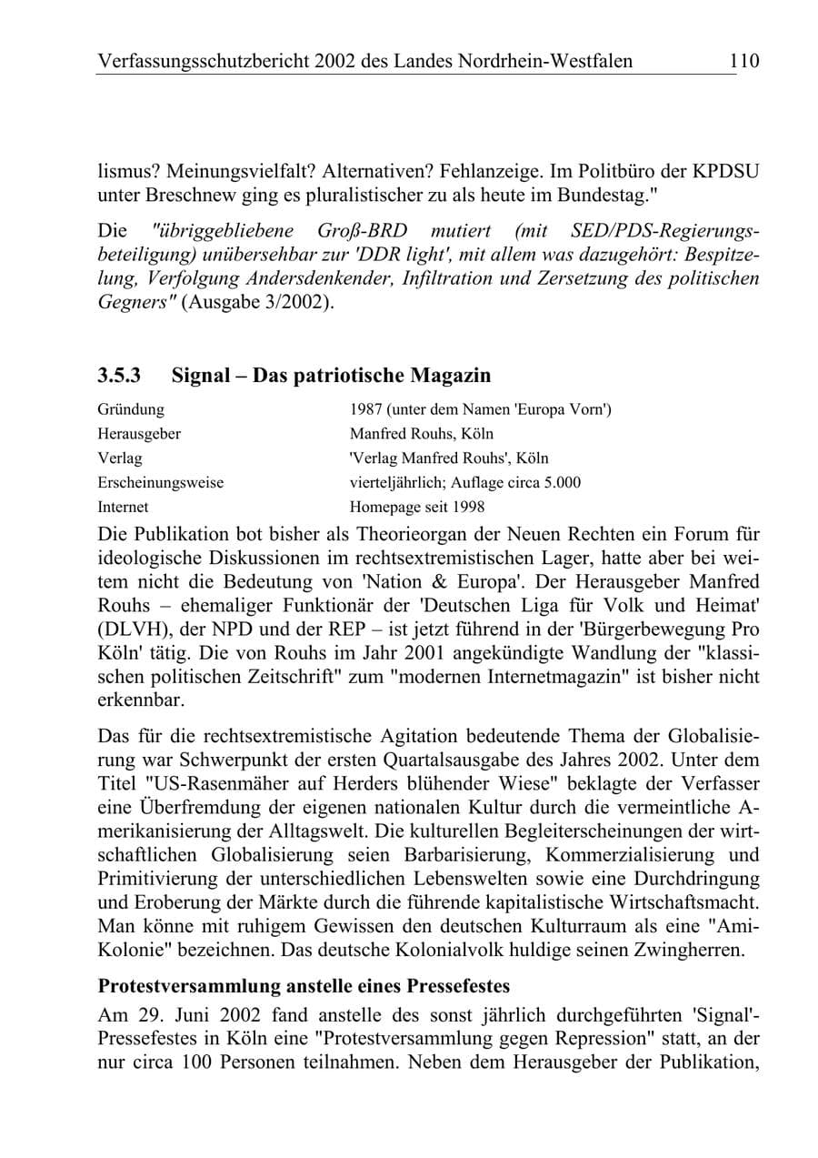 Seite 109 des Verfassungsschutzbericht 2002 Nordrhein-Westfalen