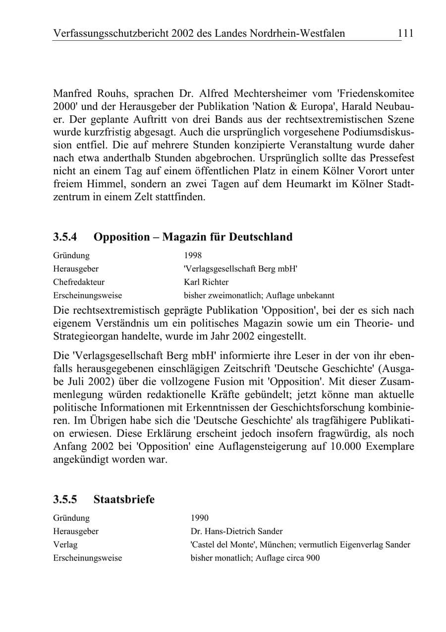Seite 110 des Verfassungsschutzbericht 2002 Nordrhein-Westfalen