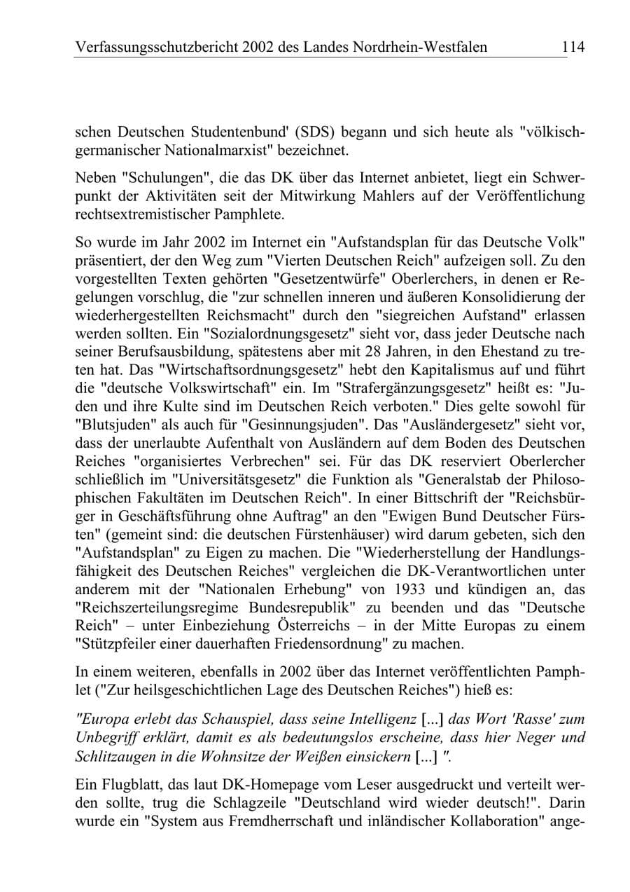 Seite 113 des Verfassungsschutzbericht 2002 Nordrhein-Westfalen