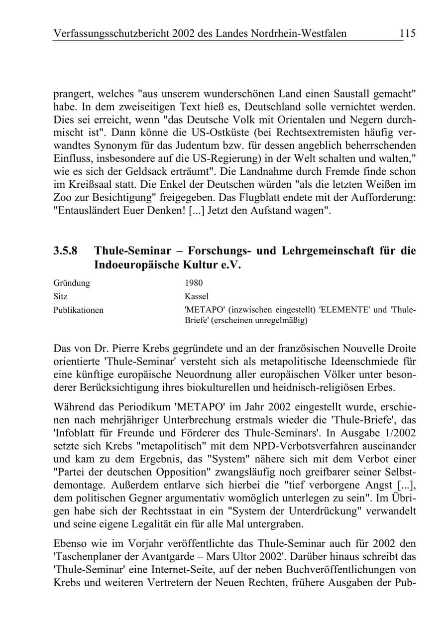 Seite 114 des Verfassungsschutzbericht 2002 Nordrhein-Westfalen
