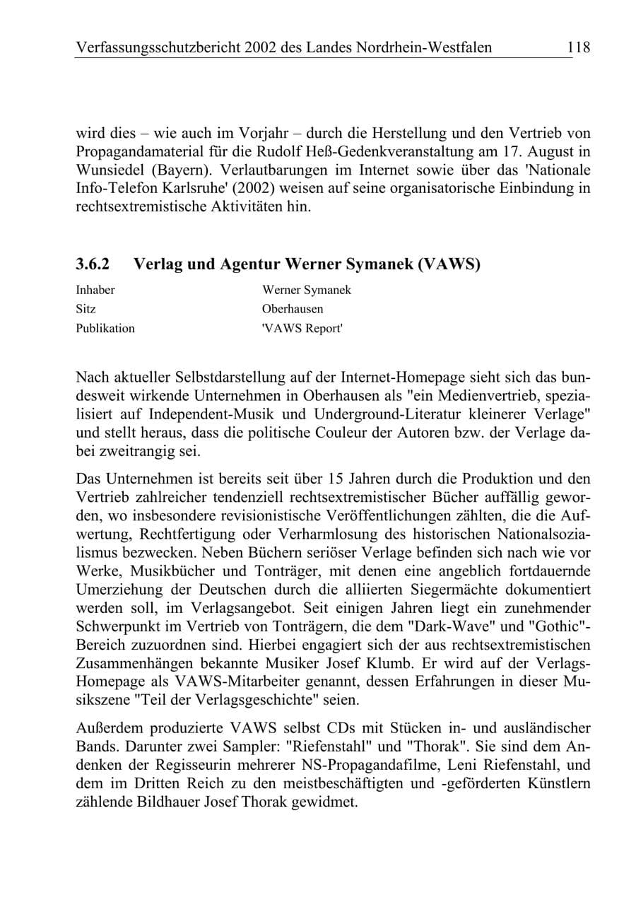 Seite 117 des Verfassungsschutzbericht 2002 Nordrhein-Westfalen