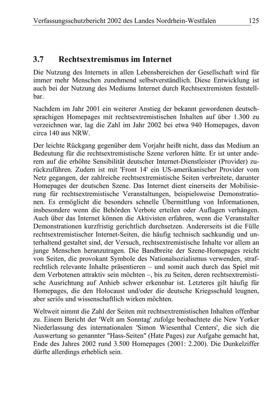 Seite 124 des Verfassungsschutzbericht 2002 Nordrhein-Westfalen